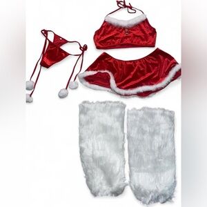Festive Red Faux-Fur Trim Holiday Lingerie Set